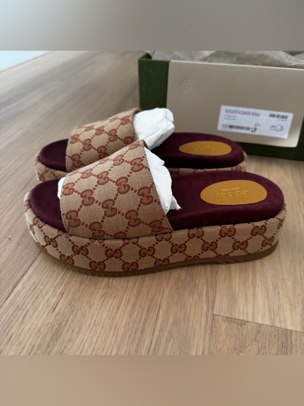 Gucci Canvas GG Monogram Angelina Platform Slide Sandals NEW - Picture 2 of 8